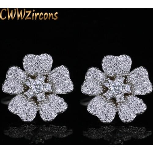 Trendy CWWZircons Famous Brand Geometric Cubic Zirconia Stones Flower Earrings Korean Fashion Women Jewelry CZ362
