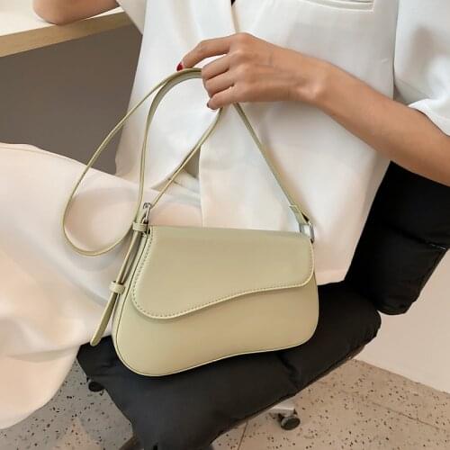 Fashion Women Solid Color PU Leather Saddle Bags 2021 New Green Small Shoulder Bags Half Moon Crossbody Bags Female Travel Totes