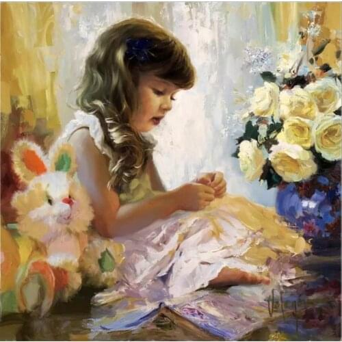Cute Girl Painting Cross Stitch Kits 14CT Unprinted 11CT Print Crafts For Embroidered Handmade Art Counted Set Wall Home Decor