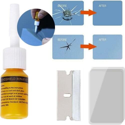Window Repair Car Windshield Repair Tool Glass Fluid Resin Cure Strips Razor Blade Kit Windscreen Crack Repair Glass Repair TSLM