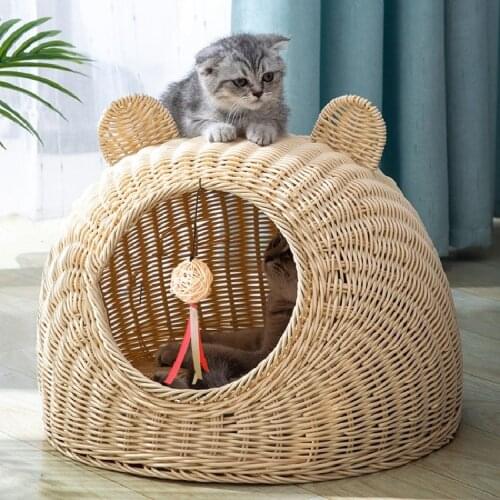 Cat Cama Gato Ven Litter Four Seasons General Semi-Closed Cat Pet Breathable And Washable Handmade Rattan Woven Summer Cooler