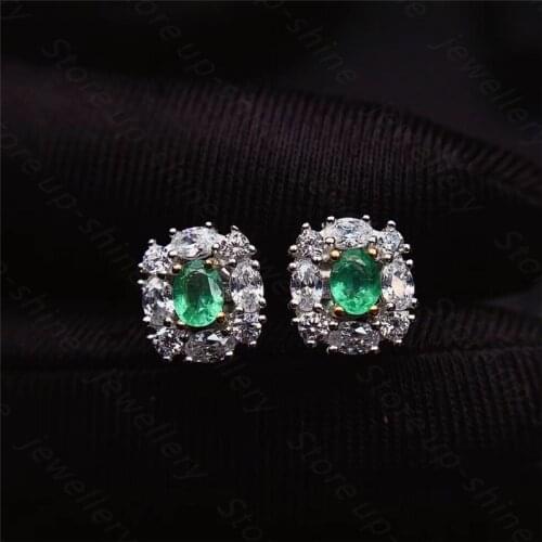 New natural emerald earrings 925 silver two-color electroplating process high-end luxury style