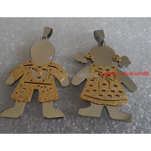One Pair Brand New Stainless Steel Gold Sandy Baby Girls Boy Pendant fashion Lovers Jewelry good gifts for women men