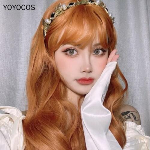 YOYOCOS Kawai Orange Long Curly Hair 65CM Lolita Daily Wig Heat Resistant Sythentic Hair Cute Anime Cosplay Party Festival Wigs