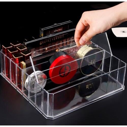 Acrylic Makeup Organizer Box Cushion Lipstick Eye Shadow Puff Cosmetic Mask Storage Desk Stand Decoration 5/6/7/8 Grids