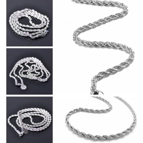 16-30inches Silver Plated Copper Width 2mm 3mm 4mm Curb Link Twist Necklace Color Cute for Women Men Jewelry Fashion
