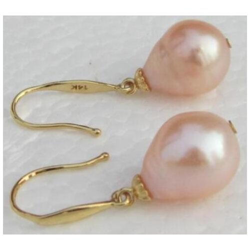 Really PERFECT 9x12mm AAA drop pink south sea pearl earring 14k/20 gold
