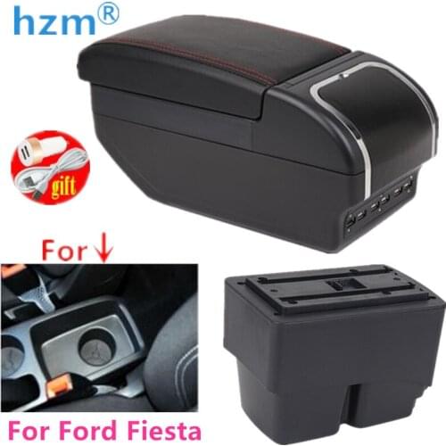 Armrest Box For Ford Fiesta Large torage Space+Dual Layer+USB Interface 2009-2017 Center Centre Console Storage Box with cup ho