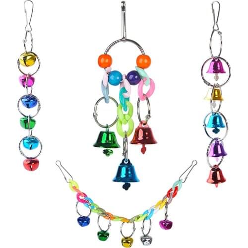 Parrots Swing Toy Birds Colorful Beads Bird Supplies Colorful Bird Cage Bell Toys Perch Hanging Swings Cage for Pets