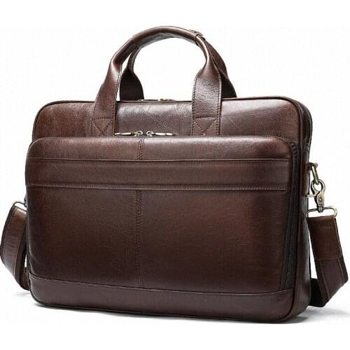 Briefcase Male Messenger Bag Mens Genuine Leather Bag for Document Men Shoulder Travel Handbags Satchel Laptop 15.6 Inch