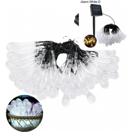 PVC Durable Christmas Water Drop Solar Fairy Lamp Festival String Light Water Drop Shape for Outdoor