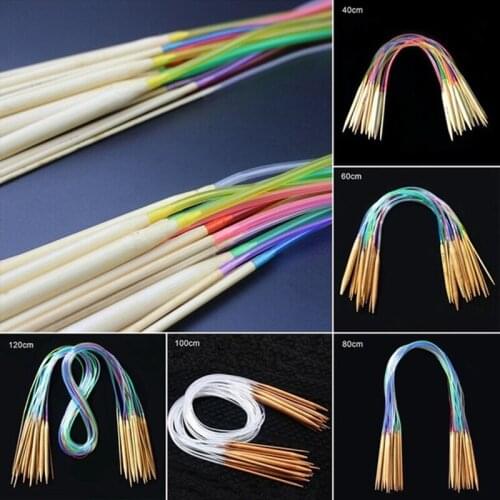 Multicolor Tube 18 Size Set Sewing Needles Bamboo Circular Crochet Knitting Needles Set