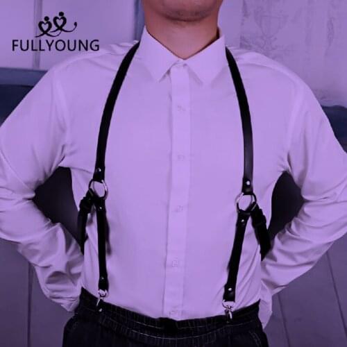 Fullyoung PU Leather Men Harness Belt Curve Outline Chest Strap Body Bondage Gay Waist Garter Accessories Adjustable Punk Fetish