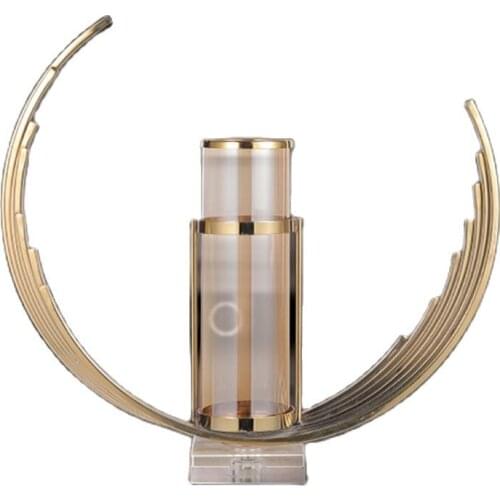 Nordic Luxury Metal Vase Candle Holders Decoration Golden Large Vase Creative Glass Vases Candle Holder Modern Home Decoration