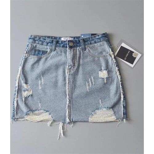 Ripped Sexy Short Mini Jeans Skirts Girls 2019 Summer High Waist Hole Tassel Fashion Contrast color Women Denim Skirt