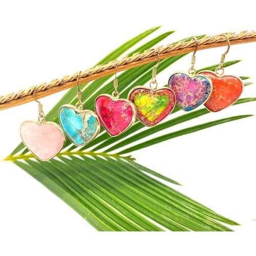 Heart-shaped Turquoise Earrings for Women Edging Craft Natural Stone Colorful Retro Style Earings Fashion Jewelry 2021 23x24mm