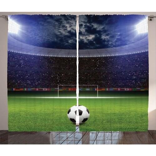 Sports Curtains Soccer Ball on Stadium Arena in The Night Fans Cheering Green Field Living Room Bedroom Decor Window Drapes