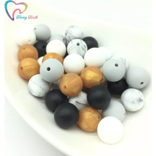 Teeny Teeth 100 PCS 12-15MM Silicone Round DIY Nursing Jewelry Accessories Beads Marble White Baby Teething Round Loose Beads