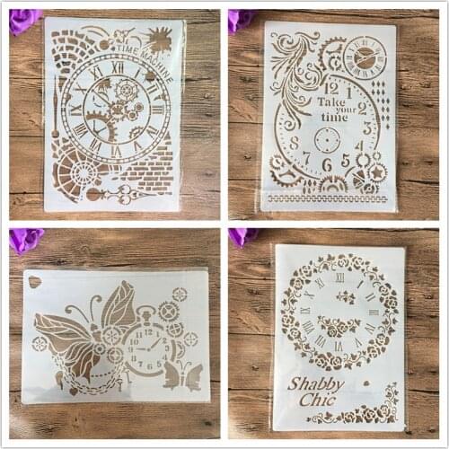 4pcs/set A4 clock Mandala Stencils Painting Coloring Embossing Scrapbook Album Decorative Template cake stencil crafts books