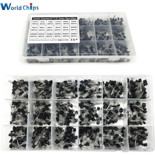 900PCS/Set 18 values TO-92 TO92 Transistors Assorted Kit NPN/PNP 2N2222 2N3904 2N3906 2N5401 2N5551 A1015 A733 C1815 SS8050