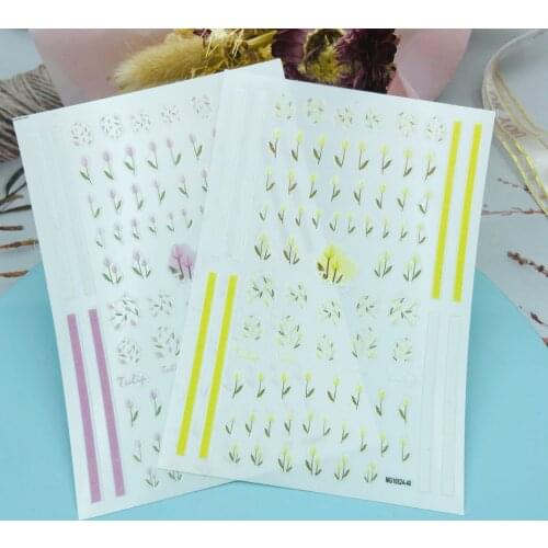 Yellow Pink Flower Pattern Nail Art Sticker Self-adhesive Transfer Decal 3D Slider DIY Tricks Nail Decoration Manicure Package