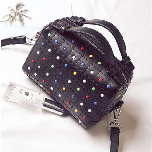 HANSOMFY 2019 New Handbags High Quality Small Tote Boston Rivet Bags PU Leather Women Shoulder Bag Top-handle sac a main X1-11