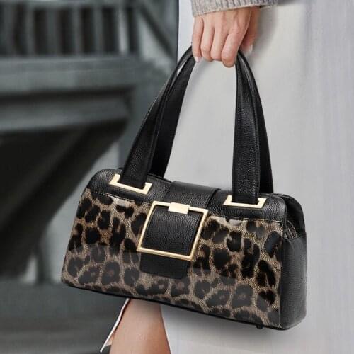 Genuine leather Women Handbags 2021 New fashion leopard print Shoulder Bag cowhide Ladies Portable Tote Bag female Big Bags