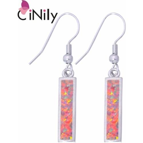 CiNily Created Orange Fire Opal Silver Plated Wholesale Fashion Jewelry for Women Wedding Dangle Earrings 1 5/8" OH3412
