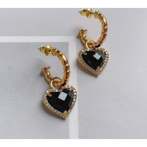 Black Crystal Heart Earring Love For Women Cubic Luxurious Flower Tassel Fashion Jewelry Girls Luxury Trendy Zircon Wedding Gift