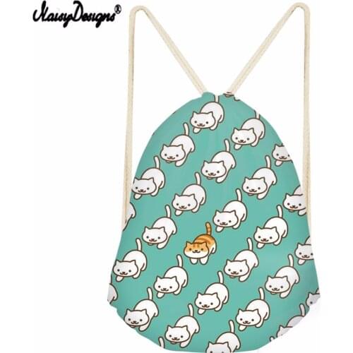 Noisydesigns Dropshipping 2021 Cool Cat Pattern Drawstring Backpack Mimi Girls 3D Animal Travel Daypack Rucksack Shopper Bag