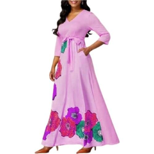 European Style Women Fashion Sexy Deep V Neck Party Dress Elegant Casual Print Long Sleeve Maxi Dress Plus Size 5xl Vestidos