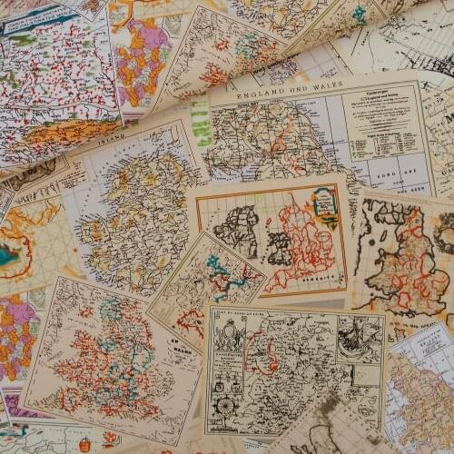 145cmx50cm Cotton Canvas Fabric for handmad, bed, bag, curtain - Retro Map