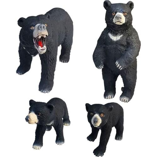 4pcs Black Bear Figurine Craft Statues Wildlife Animal Sculpture Home Office Bookshelf Decor Collectible Educational Toys