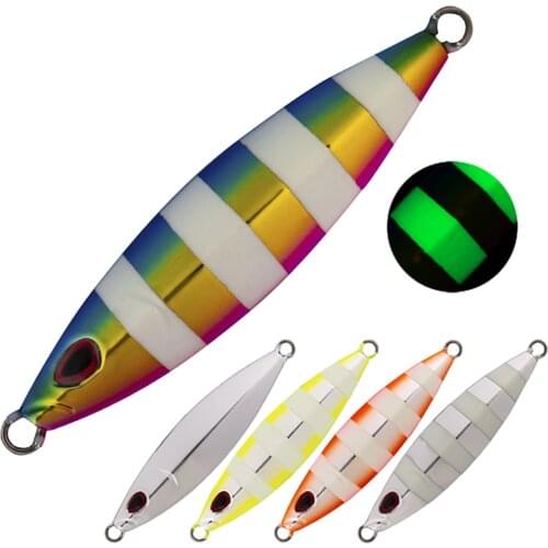 5PCS Deep Sea Fishing Zebra Glow Luminous Jigging Slow Sinking Jig Hook Lure Jigbait Spoon Baits 80/100/150/200G