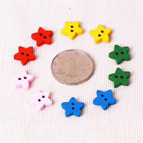 60pcs Mixed Color Star Shape Wooden Buttons Scrapbooking Handmade Sewing Accessories 13mm Fastener For Clothes Kid Women Blouses