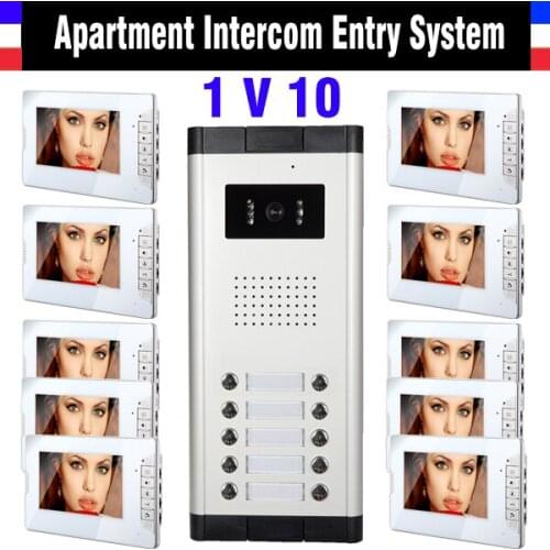 7 Inch Monitor Apartment Intercom System Video Intercom Doorbell Door Phone kit IR Night Vision Camera 1-Camera 10-Monitor