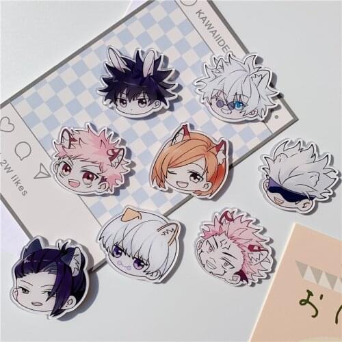 8 Pcs/set Cute Anime Jujutsu Kaisen Brooch Pins Figure Gojo Satoru Geto Suguru Yuji Itadori Acrylic Badges for Clothes Bags Toys