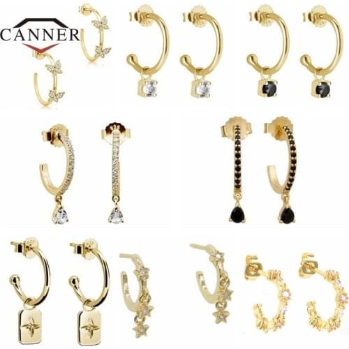 CANNER Star Butterfly Half Round Stud Earrings for Women Zircon Crystal Trend Cartilage Piercing Earring Classic Fashion Jewelry