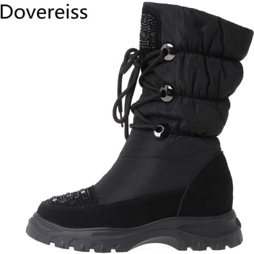 Dovereiss Fashion Womens Shoes Winter Sexy GenuineLeather Keep Warm Cross Tied White Ladies Boots Concise New Half boots 40 41