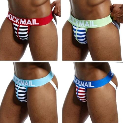 Jockmail Jockstrap Cotton Striped Men Underwear G-Strings & Thongs Sexy Gay Penis Pouch Bikini Buttocks Thong Men Underwear
