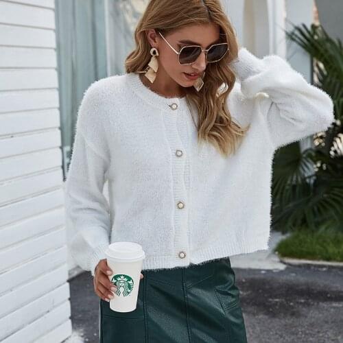 Ymwmhu Elegant Solid Women Sweaters Cardigan Button Autumn and Winter Short Womens Sweaters 2021 Casual Korean Style Clothing