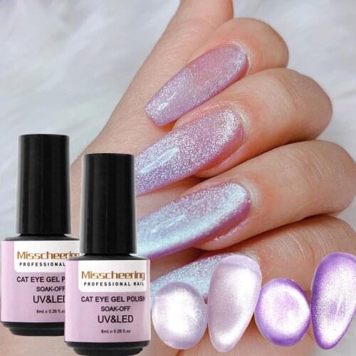8ML Crystal Cats Eye Nail Polish Gel Purple Lasting Cats Eye Light UV Curable LED Light Nail Art Nude Nail Polish Nail Tool