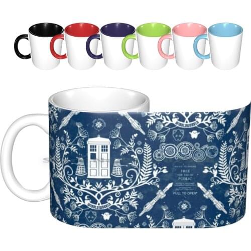 Who Damask Ceramic Mugs Coffee Cups Milk Tea Mug Damask Police Box Creative Trending Vintage Gift Bottle Cup