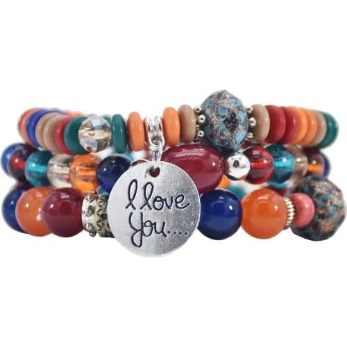 3pcs Bohemia Trendy Colorful beaded heart Acrylic Resin Beads Bracelet for Women Handsome bracelet Gifts Accessories Jewellery