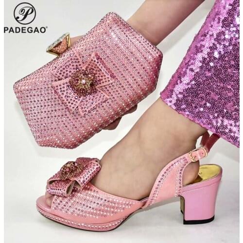 High Quality Decorated With Rhinestone Shoes And Bag Set Nigerian Design Matching Shoes And Bag Set Italian For Wedding Party