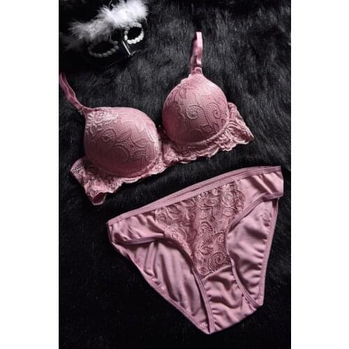 Women Powder Ruched Unfilled Cup Bra Panty Set