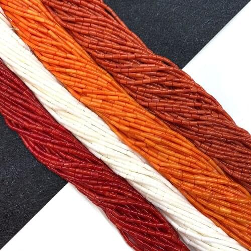 Red Coral Beads, Cylindrical Natural Bulk Jewelry, Handmade, Necklace and Bracelet DIY Accessories, Length 15 Inches 2x4mm 2x6mm