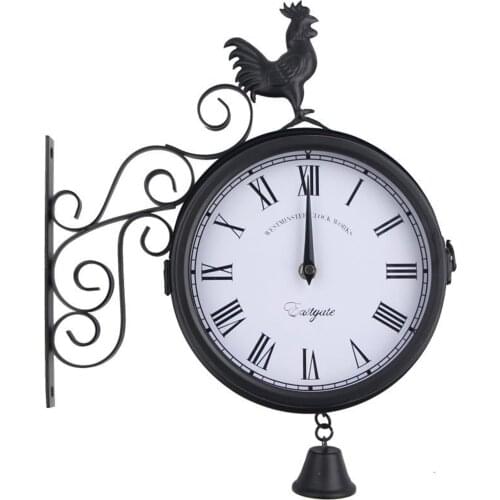 Creative Double Sided Wall Clock Vintage Retro Wrought Iron Clock for Living Room Bedroom Office Decoration UD88