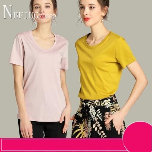 Summer Casual Loose V Neck Women T Shirt 100% Cotton Soft Fabric Female Tee Shirts