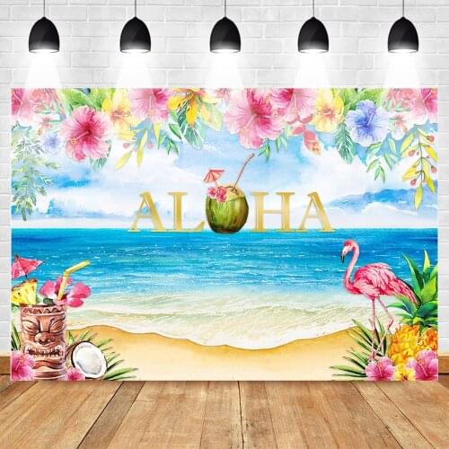 Mehofoto Luau Tiki Party Backdrop Hawaiian Aloha Flamingo Party Photo Background Tropical Summer Birthday Party Photography